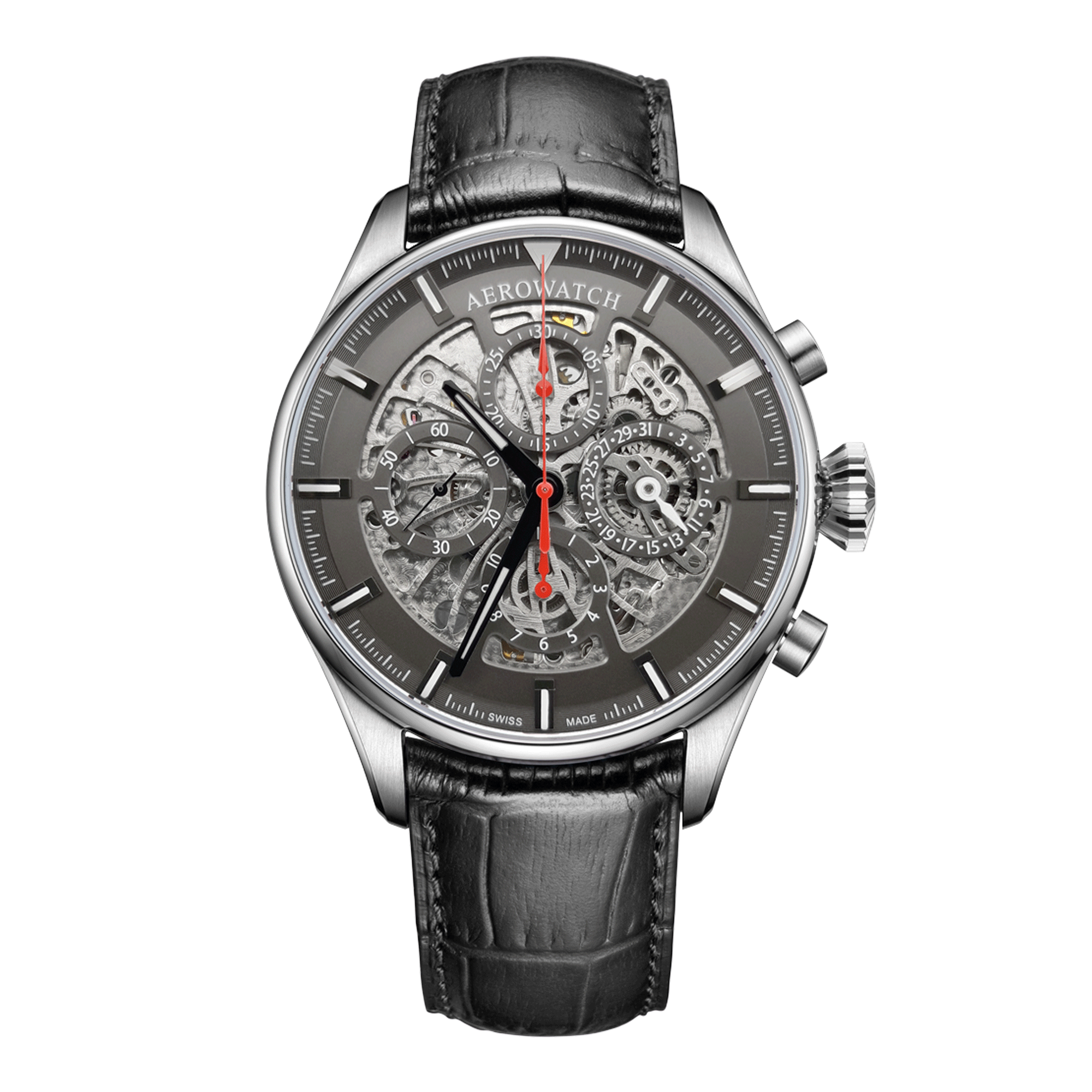 herrenuhr, armbanduhr, uhr, chronograph, skeleton, skelettiert, edelstahl, aerowatch, uhrmacher, automatik, uhrwerk, movement, chronometrie, jura, swissmade, manufaktur, uhren, watches, wrist watch, juwelier, sahak, jewellery, zurich